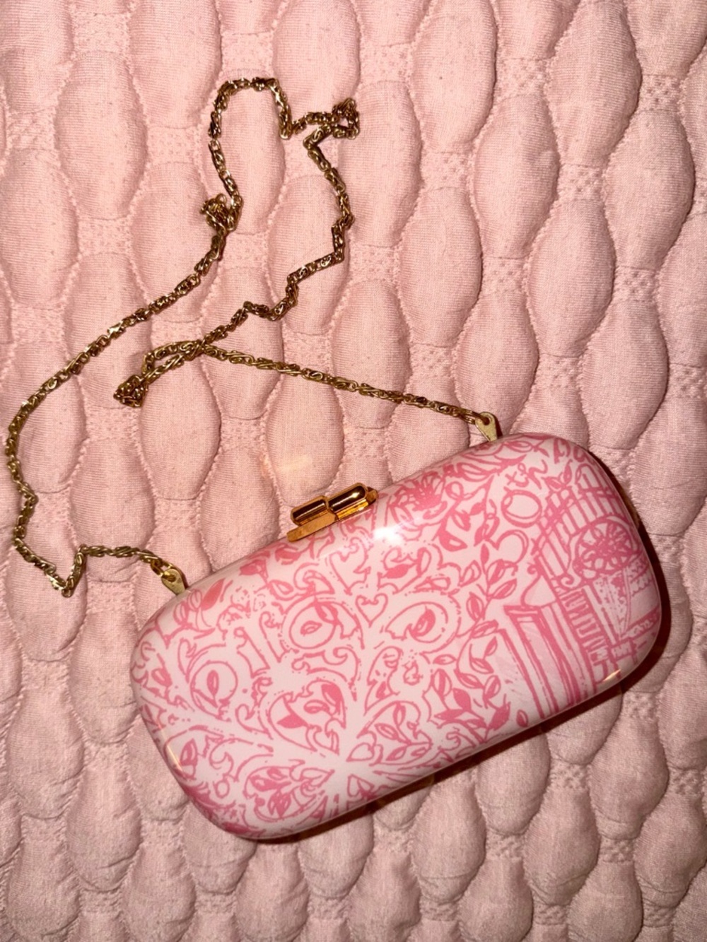 Rare Lilly Pulitzer Jubilee Clutch Lucite Pink Toile
